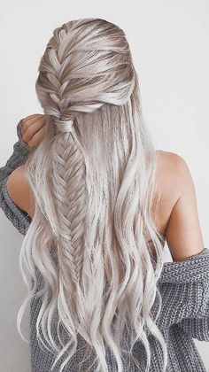 Date Night Hair, Fishtail Braid Hairstyles, Silver Hair Color, Long Blonde, Long Blonde Hair, Braids For Long Hair