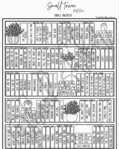 the small town calendar is shown in black and white, with flowers on each side