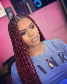 All Red Braids, Beautiful Hair Styles Braids, Redbraids For Black Women, Deep Red Braids, 3 Layer Feed In Braids, Red Medium Box Braids, 5 Feed In Braid Styles, Red Ombre Braids, Red Braids For Black Women