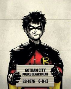 a cartoon character holding a sign that says gotham police department