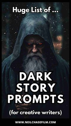 the dark story propps for creative writing, with an image of a man in a hooded