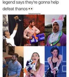 four different pictures with the caption'diza lenda que eles vao auar a derotar thanos '