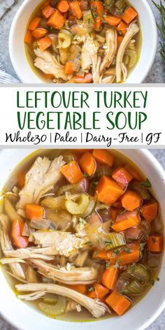 two bowls of leftover turkey vegetable soup