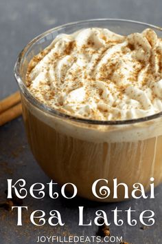 keto chai tea latte with cinnamon on the side