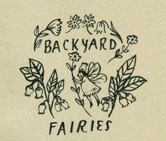 the back yard fairies logo is shown in black ink on a white paper background