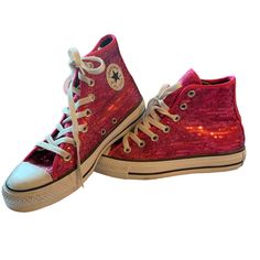 Converse Chuck Taylor All Star 139587 Pailletten Sequins Pink Rosa. Have Both The Barbie And Roger Taylor Vibe. Would Be Super Cute For A Bride Or At A Baby Shower. They Add A Pop Of Color And Fun! Love Them! Gently Worn No Sequins Are Missing. Hot Pink/Fuchsia. Men’s Size 4, Women's Size 6. Needs A Magic Eraser. If I Have Time This Week I'll Do It And Post New Pictures. Other Than That Looks Brand New. Roger Taylor's Pink Shoes, Roger Taylor Pink Converse, Converse Painting, Hot Pink Converse, Sparkly Converse, Wattpad Outfits, Character Clothing, Swift Concert, Mabel Pines