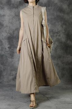 #sundress #shirtdress #khaki #cottonlinen Casual Sleeveless Shift Maxi Dress, Sleeveless Shift Maxi Dress For Spring, Spring Sleeveless Shift Maxi Dress, Beige Sleeveless Midi Dress With Buttons, Sleeveless Buttoned Midi Dress For Spring, Spring Sleeveless Midi Dress With Buttons, Fitted Sleeveless Maxi Dress With Buttons, Beige Sleeveless Shift Dress, Casual Sleeveless Midi Dress With Buttons