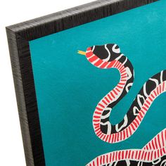 a painting of a snake on a blue background