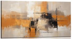 an abstract painting with yellow and grey colors