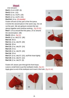 instructions for making crocheted hearts with yarn