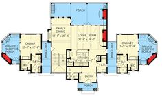 the first floor plan for a house with two levels and three bedroom, one story