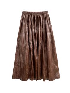 Fabric: PU LeatherSize Fit: This garment fits true to size.Length: Size 5XL measures 33.15"from waist to hem.Waist:Fitted - elastic waist allows stretch Hip: Loosely Fitted. room for hips.Hand Wash Cold. High Waist Flowy Brown Skirt, Long Pleated Brown Skirt, Brown Flowy Pleated Skirt, Chic Brown Full Skirt, Spring Brown Skirt, High Waist Relaxed Brown Skirt, Chic Brown Full Skirt Bottoms, Brown Relaxed Fit Lined Skirt, Chic Brown Skirted Bottoms