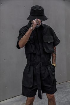 Threebooy Techwear Short Jumpsuit for Men Black Bodysuits Overalls Men – threebooy Black Short Sleeve Jumpsuits And Rompers For Summer, Black Short Sleeve Jumpsuits For Summer, Jumpsuit For Men, Techwear Shorts, Overalls Men, Jumpsuit Men, Streetwear Summer, Safari Style, Japanese Streetwear