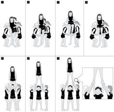 the instructions for how to do an acrobatic pose with two hands on each arm