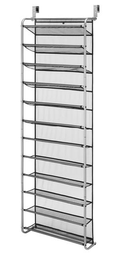 a large metal rack with six shelves on each side