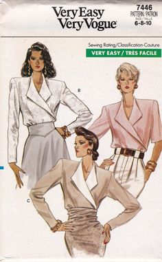 1980s Vogue, Vogue Vintage, Above Elbow, Vintage Dress Patterns, Vogue Sewing, Blouse Pattern Sewing, Vogue Patterns