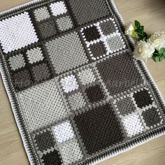 granny square blanket in shades of grey Squares Blanket, Zig Zag Crochet, Crochet Square Blanket, Patchwork Blanket, Blanket Handmade, Hat Patterns