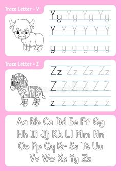 trace letter v and z worksheet for children with zebra, elephant and giraffe stock illustration