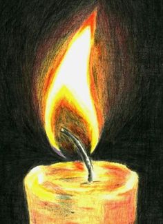 a drawing of a lit candle on a black background with the light coming from it