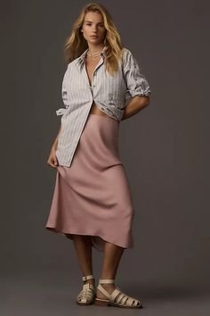 The Tilda Slip Skirt | Anthropologie Outfit Recipes, Pleated Skirts, Pink Fits, Simply Chic, Slip Skirt, Women's Skirts, French Inspired, Denim Design, Skirts Maxi