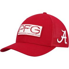 Combine your passions for fishing and the Alabama Crimson Tide with this PFG Hooks flex hat from Columbia. Its solid design in a team color features a large Alabama Crimson Tide logo applique embroidered on the side. Mesh panels and eyelets also provide a breathable feel for comfortable wearing all day. Imported Officially licensed Material: 100% Cotton - Shell; 95% Polyester/5% Polyurethane - Back Curved bill Structured fit Embroidered fabric appliques Two solid front panels with eyelets Four m Tide Logo, Alabama Crimson Tide Logo, Mary Jane Shoes Womens, Flexing, Alabama Crimson, Cold Weather Accessories, Alabama Crimson Tide, Crimson Tide, Fishing Gear