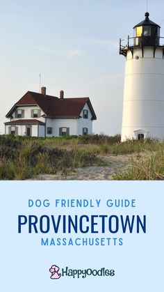 a white lighthouse with the words dog friendly guide providence massachusetts on it's cover