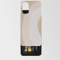 an iphone case with a credit card attached to the back of it, on a white background