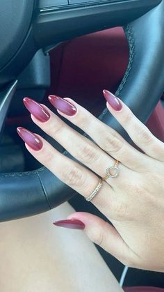 Red Nails Almond Shape Design, Aura Nails Burgundy, Airbrushed Acrylic Nails, Cherry Aura Nails, Red And Pink Aura Nails, Scorpio Bday Nails, Maroon Aura Nails, Aura Nails Fall, Burgundy Aura Nails