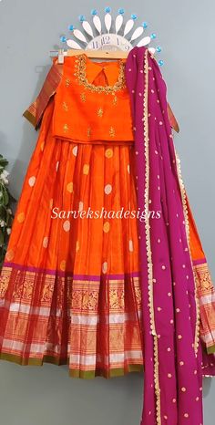 Latest Lehanga Models, Top Lehenga, Half Saree Function, Crop Top Lehenga, Maggam Works, Kids Lehenga