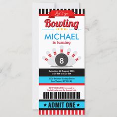 bowling birthday party ticket card template