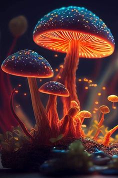 an image of a group of mushrooms in the night