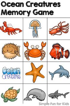 ocean creatures memory game for kids