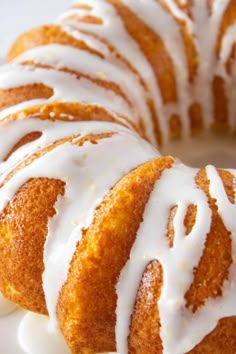 lemon pound cake on a plate with white icing