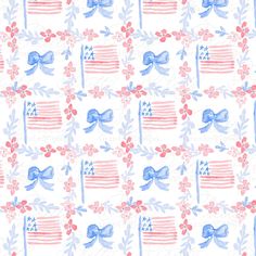 an american flag with flowers and bows on it