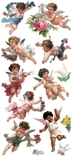 an image of some cupid angels with flowers on them