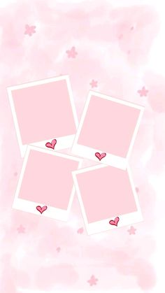 four pink frames with hearts on them against a light pink watercolor painted background photo