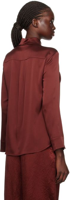 Stretch silk satin shirt. · Spread collar · Button closure · Shirttail hem · Vented cuffs · Box pleat at back yoke Supplier color: Brick red Satin Shirt, Box Pleats, Brick Red, Max Mara, Silk Satin, Women Wear, Satin, Silk, Collar