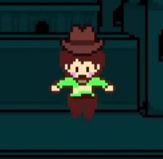 an old - school style pixel art image of a man in a hat and green shirt