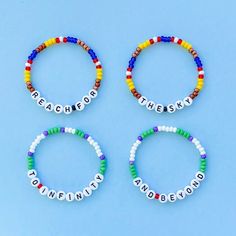 SEED BEAD TUTORIALS #SeedBeadTutorials Best Friend Seed Bead Bracelets, Matching Word Bracelets, Beaded Friendship Bracelets Words, Beaded Bracelet Words, Disney World Friendship Bracelet, Beaded Bracelets Disney, Disney Seed Bead Bracelet, Handmade Glass Beaded Bracelets, Friendship Bracelets Disney