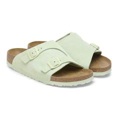 Zürich Suede Leather Faded Lime | BIRKENSTOCK Spring Suede Slides With Buckle Closure, Summer Slides With Suede Lining And Round Toe, Leather Birkenstocks, Birkenstock Styles, Soft Suede, Natural Leather, Signature Style, Dream Wardrobe, All Fashion