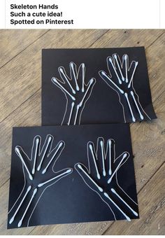 two black and white pictures with skeleton hands on them