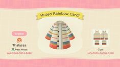 the animal crossing card has been designed to look like a rainbow - striped coat, and is