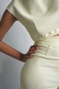 "This cute matching set features a yellow and white gingham stretchy fabric and darts for a flattering fit. The top is a crop top and the pants are high waisted. Can be worn separately too. The fabric is thick and stretchy but is slightly see-through. Machine wash cold. Hang to dry. Pamela is a mother of three, and after they became adults she picked up her hobby of sewing again. Her daughters helped her start an Etsy store and she has since then sold her items to customers around the world. Model is 5' 9.5\" tall, 31\" inseam, 32\" Bust, 27\" waist, 40\" hip for size reference." Fitted Yellow Sets With Motifs, Playful Fitted Yellow Sets, Fitted Gingham Cotton Sets, Cute Fitted Gingham Sets, Yellow Gingham Top, Rust Cardigan, Turtleneck Tank Top, 80 Fashion, Overcoat Jacket