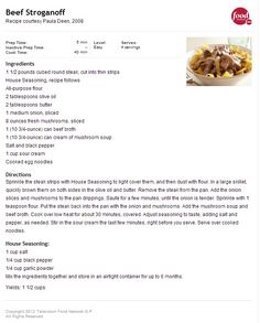 the recipe for beef stroganoni is shown in this screenshot, and it appears to be an email form