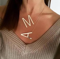 Sideways Initial Necklace, Letter Jewelry, Gold Letter Necklace, Letter Pendant Necklace, Gold Chain With Pendant, Initial Necklace Gold, Monogram Jewelry, Initial Pendant Necklace, Monogram Necklace