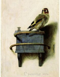 a painting of a bird sitting on top of a box