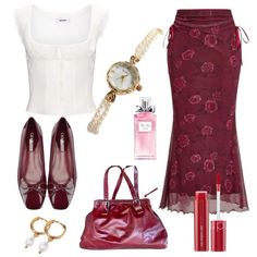 Burgundy Summer Outfit, Cherry Cherry Lady, Skirt Fall Outfit, Cherry Lady, Digital Wardrobe, Cherry Cherry, Burgundy Outfit, Outfit Layout, Aesthetic Fits