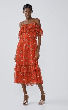 Zara Ruffled Floral Dress Zara Ruffled Maxi Dress For Casual Occasions, Zara Ruffled Maxi Dress, Zara Ruffled Sundress, Zara Ruffle Sundress, Zara Sundress With Ruffles, Zara Flowy Ruffled Midi Dress, Zara Flowy Midi Dress With Ruffles, Zara Ruffled Maxi Dress For Date Night, Fall Chic Tiered Dresses