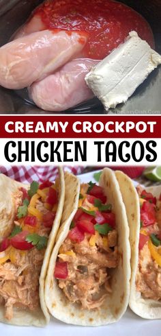 crockpot chicken tacos with salsa and avocado