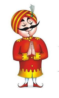 a cartoon character with a moustache on his face and hands folded in prayer